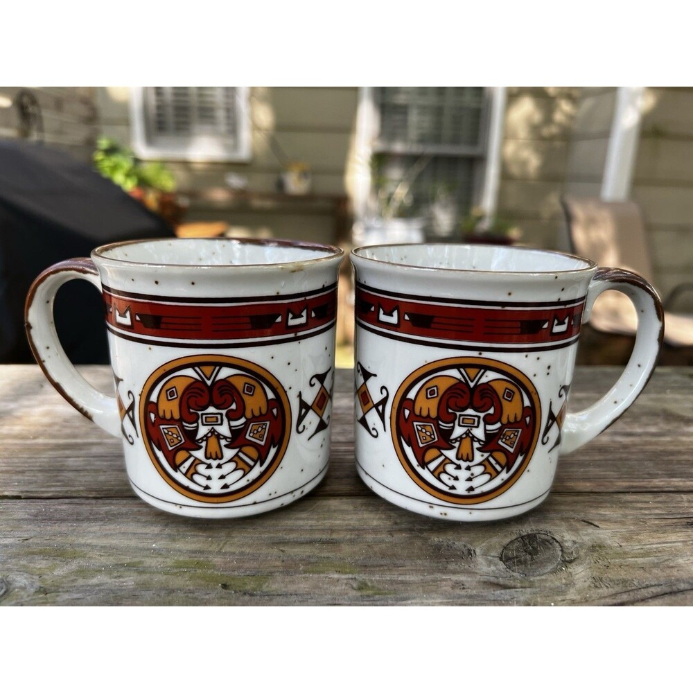 Set of 2 Southwestern Native American Speckled Stoneware Mugs - 2A - Picture 2 of 5